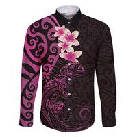 New Zealand Tuatara Plumeria Family Matching Tank Maxi Dress and Hawaiian Shirt Maori Pink Koru Tribal Tattoo