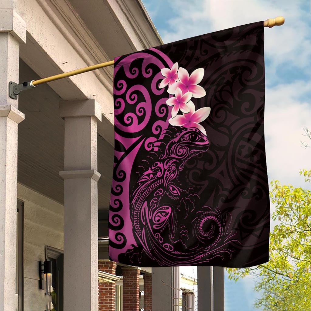 New Zealand Tuatara Plumeria Garden Flag Maori Pink Koru Tribal Tattoo