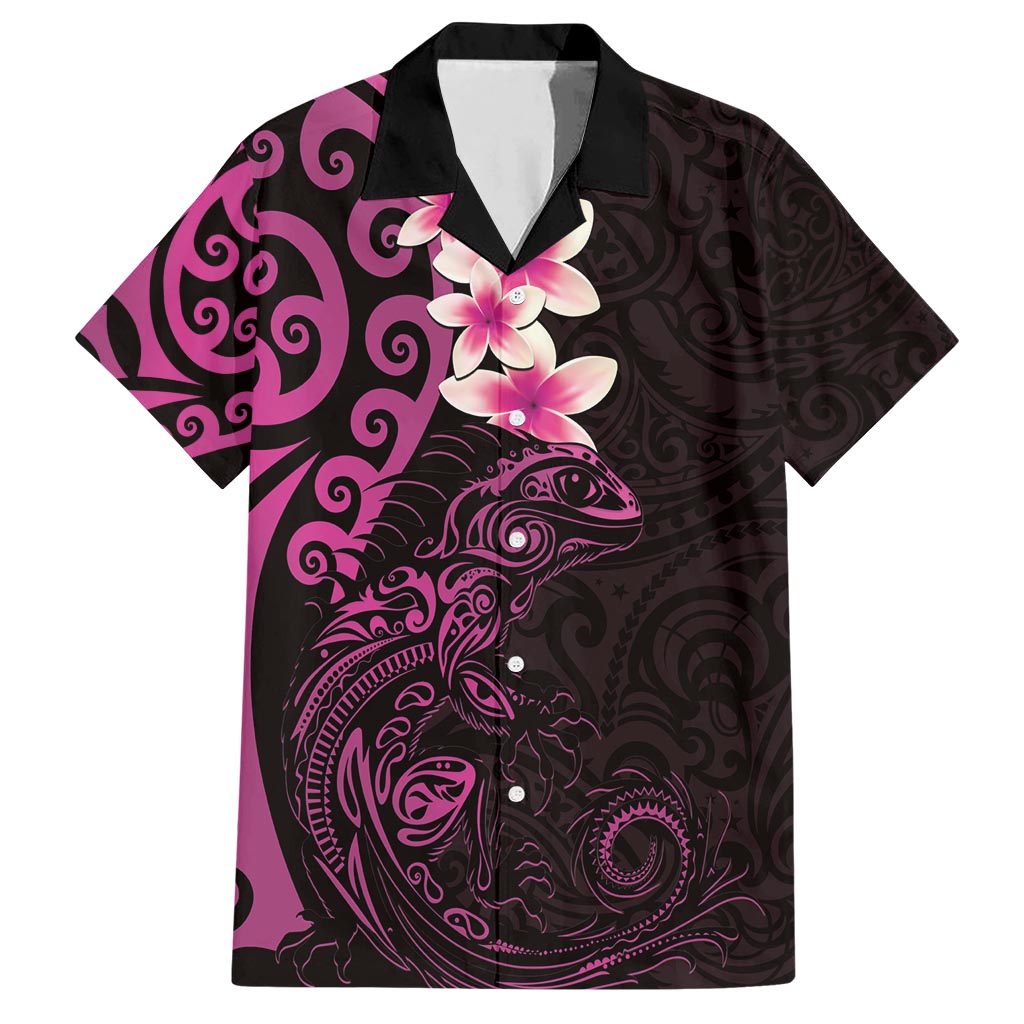 New Zealand Tuatara Plumeria Hawaiian Shirt Maori Pink Koru Tribal Tattoo LT01 Pink - Polynesian Pride