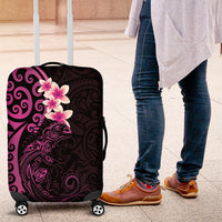New Zealand Tuatara Plumeria Luggage Cover Maori Pink Koru Tribal Tattoo