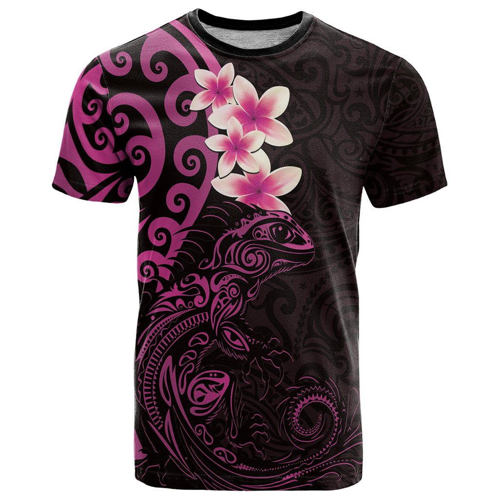 New Zealand Tuatara Plumeria T Shirt Maori Pink Koru Tribal Tattoo LT01 Pink - Polynesian Pride
