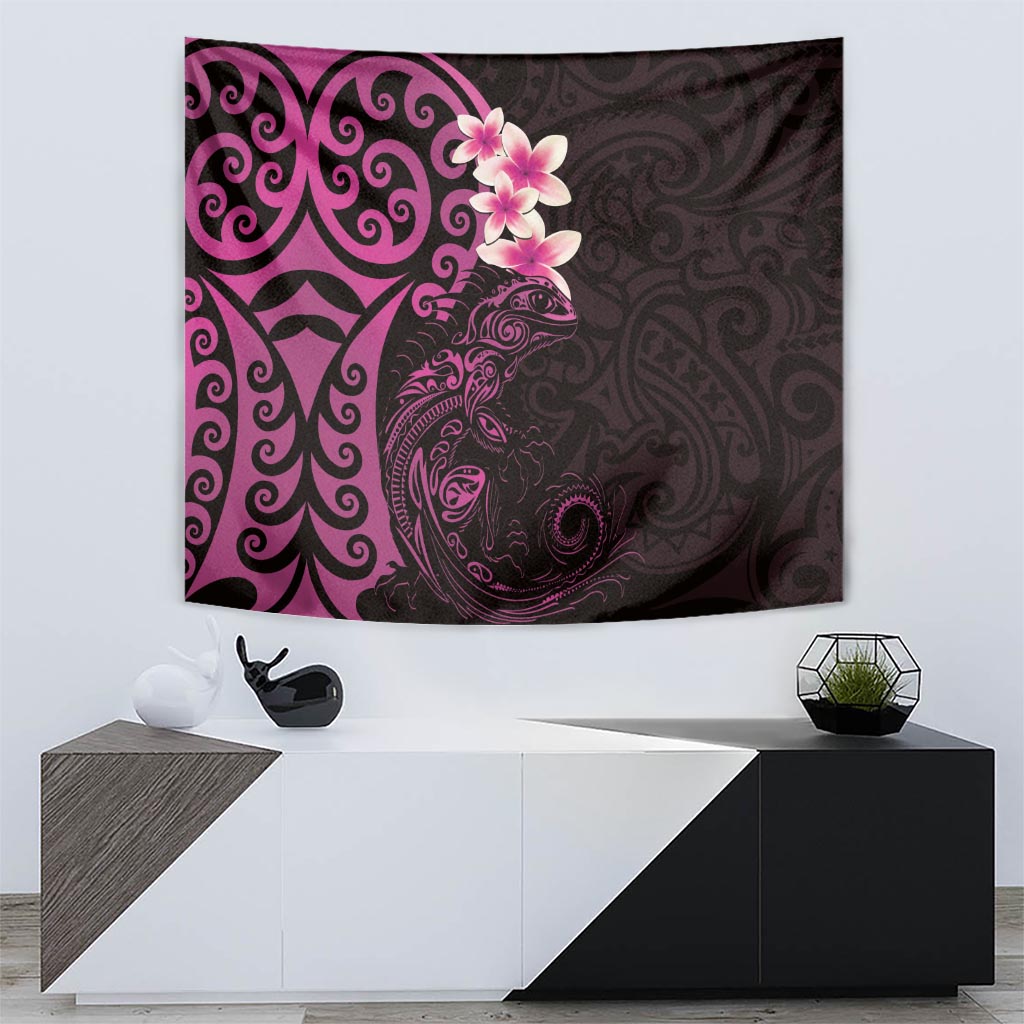 New Zealand Tuatara Plumeria Tapestry Maori Pink Koru Tribal Tattoo
