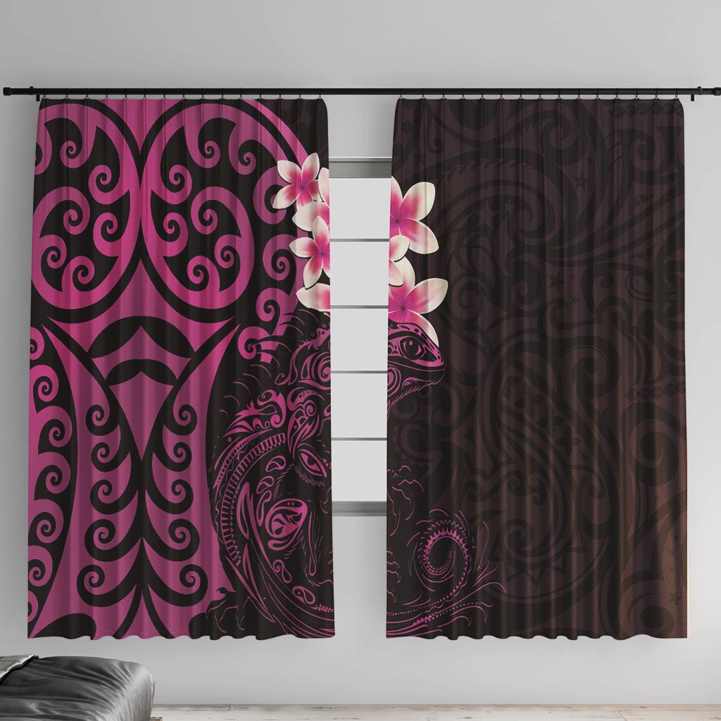 New Zealand Tuatara Plumeria Window Curtain Maori Pink Koru Tribal Tattoo LT01 With Hooks Pink - Polynesian Pride