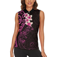 New Zealand Tuatara Plumeria Women Sleeveless Polo Shirt Maori Pink Koru Tribal Tattoo