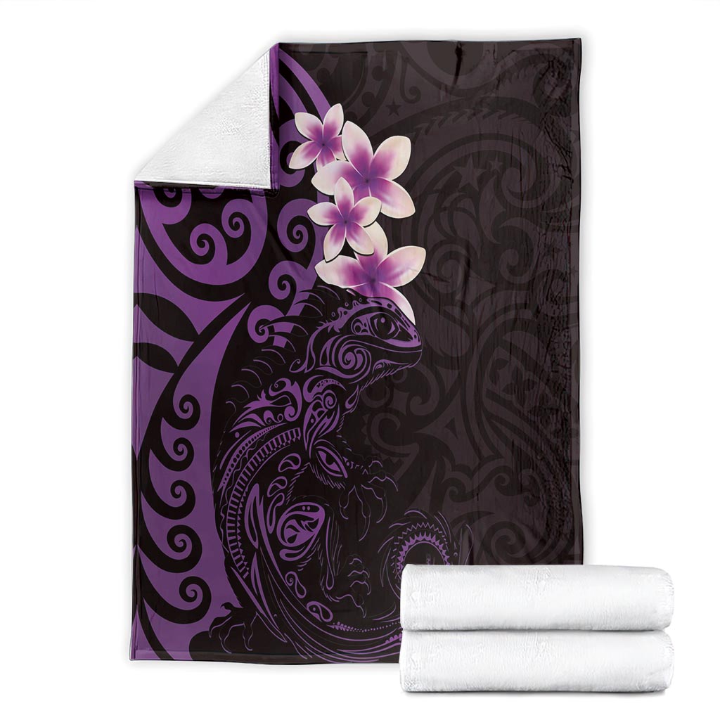 New Zealand Tuatara Plumeria Blanket Maori Purple Koru Tribal Tattoo