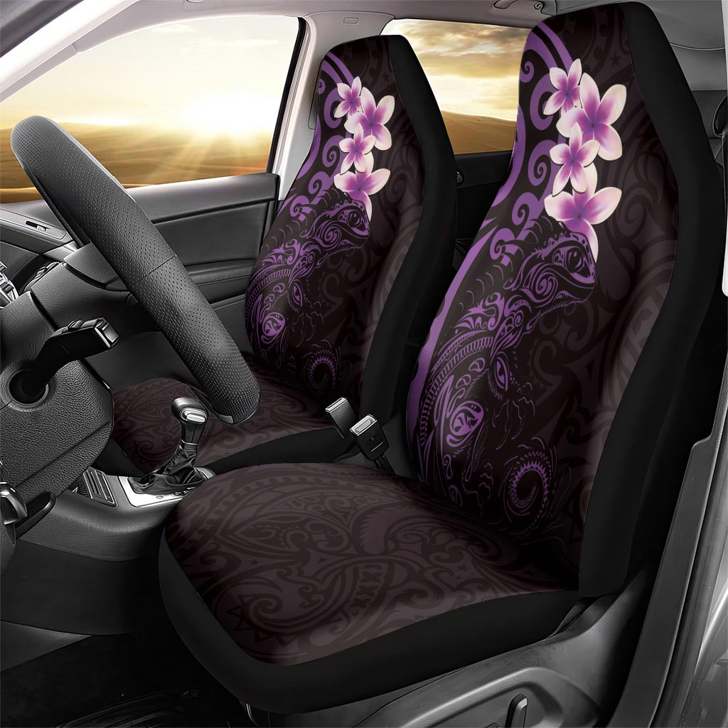 New Zealand Tuatara Plumeria Car Seat Cover Maori Purple Koru Tribal Tattoo