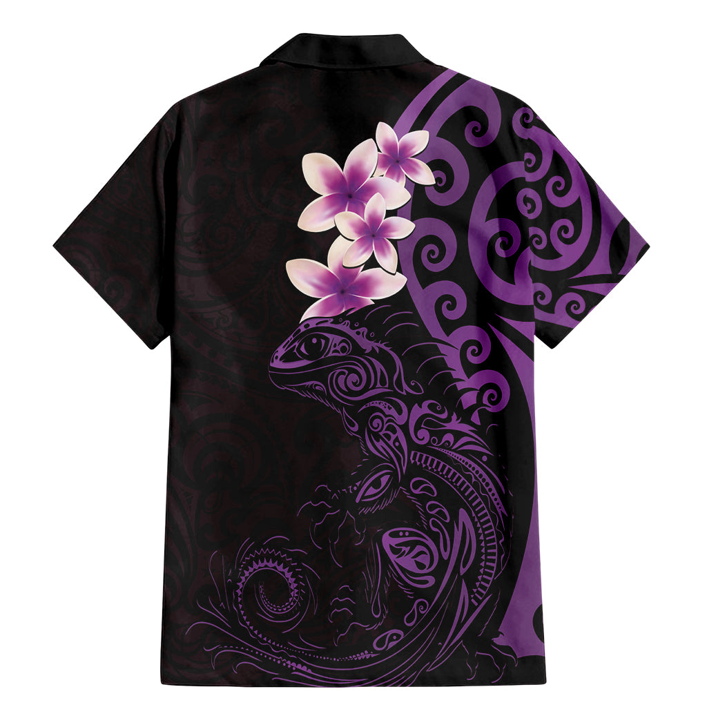 New Zealand Tuatara Plumeria Family Matching Mermaid Dress and Hawaiian Shirt Maori Purple Koru Tribal Tattoo