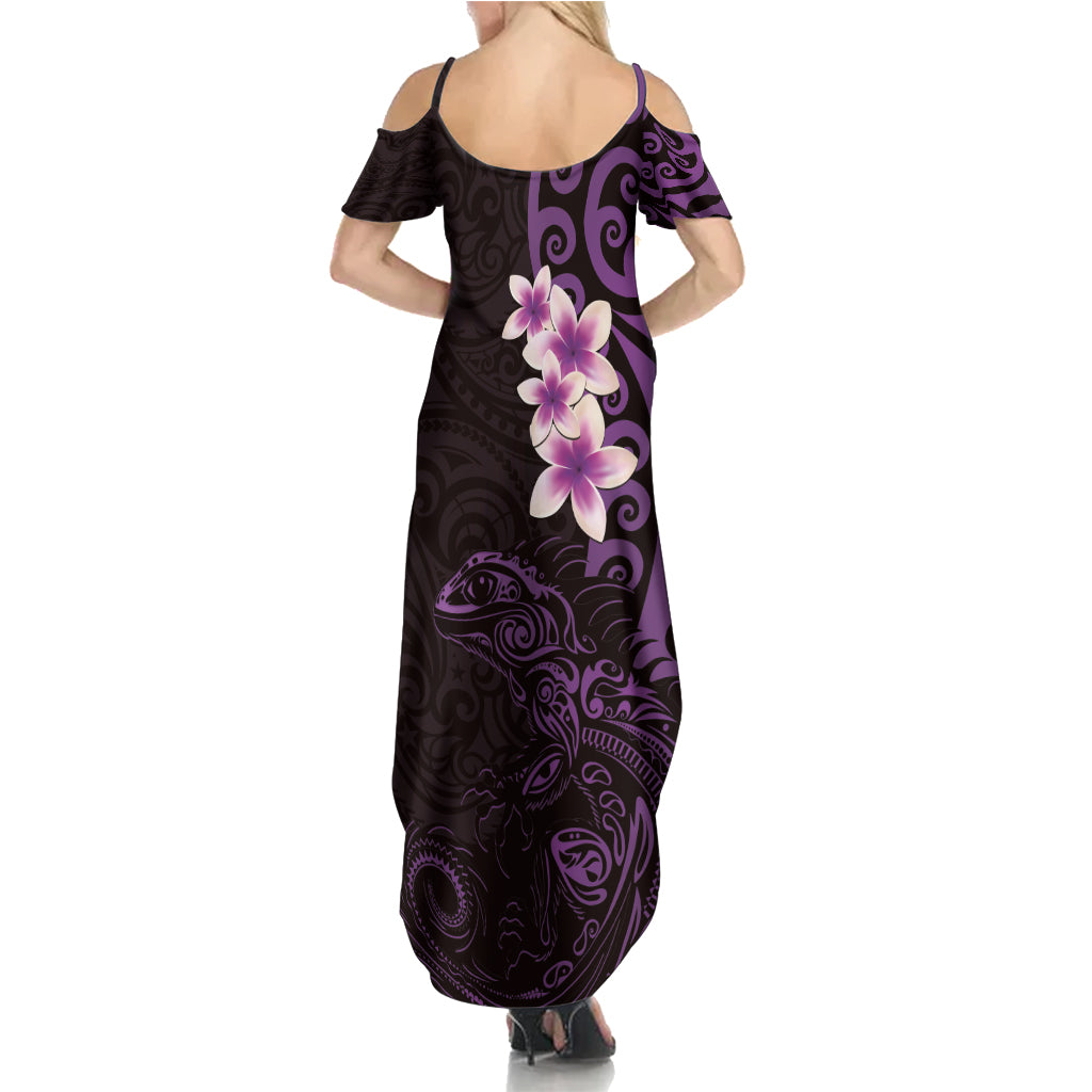 New Zealand Tuatara Plumeria Family Matching Summer Maxi Dress and Hawaiian Shirt Maori Purple Koru Tribal Tattoo