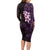 New Zealand Tuatara Plumeria Long Sleeve Bodycon Dress Maori Purple Koru Tribal Tattoo