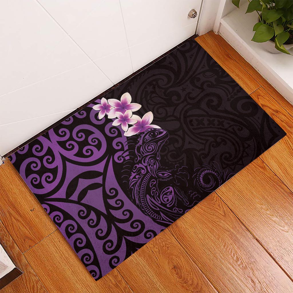 New Zealand Tuatara Plumeria Rubber Doormat Maori Purple Koru Tribal Tattoo