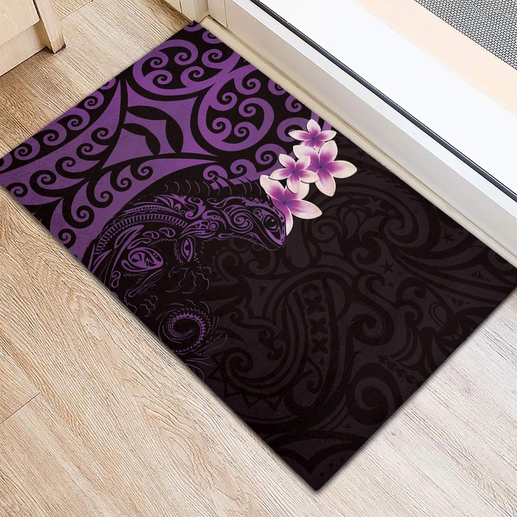 New Zealand Tuatara Plumeria Rubber Doormat Maori Purple Koru Tribal Tattoo