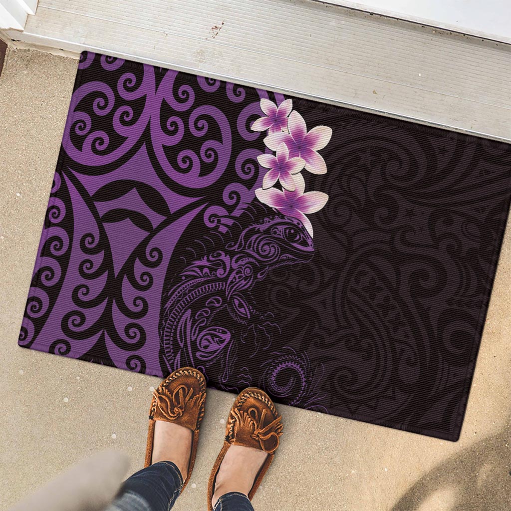 New Zealand Tuatara Plumeria Rubber Doormat Maori Purple Koru Tribal Tattoo