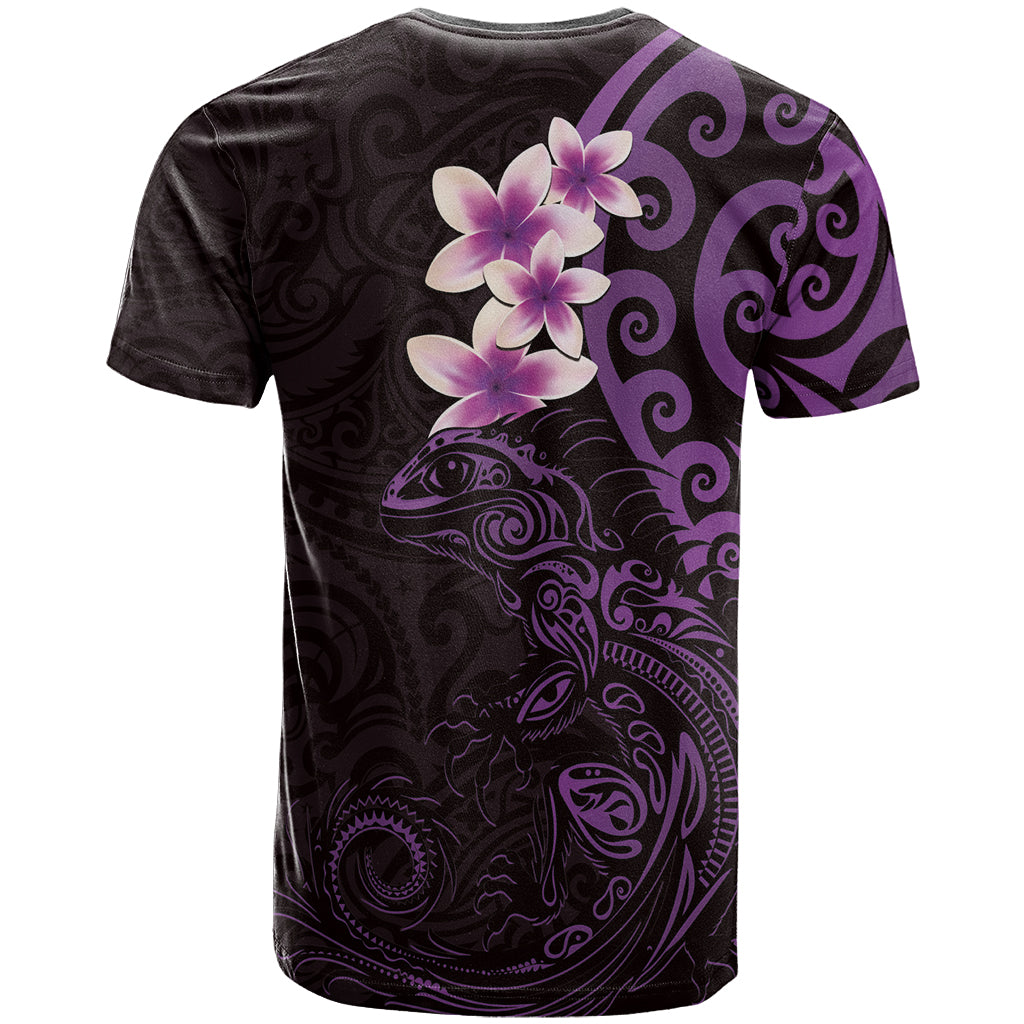 New Zealand Tuatara Plumeria T Shirt Maori Purple Koru Tribal Tattoo
