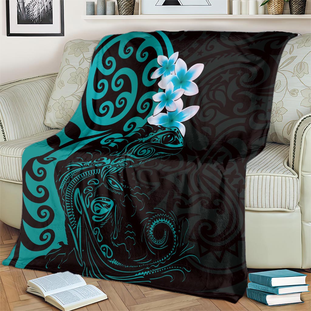 New Zealand Tuatara Plumeria Blanket Maori Teal Koru Tribal Tattoo