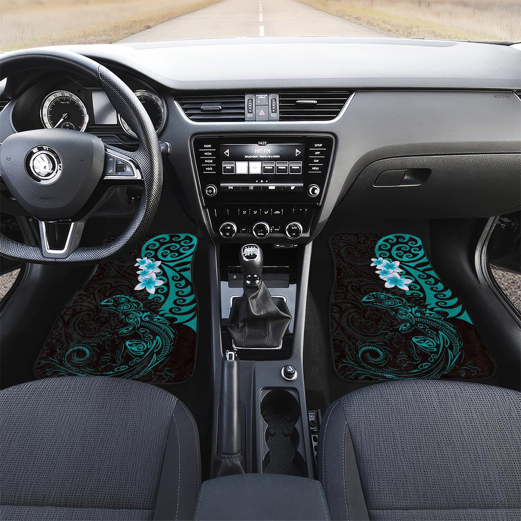 New Zealand Tuatara Plumeria Car Mats Maori Teal Koru Tribal Tattoo