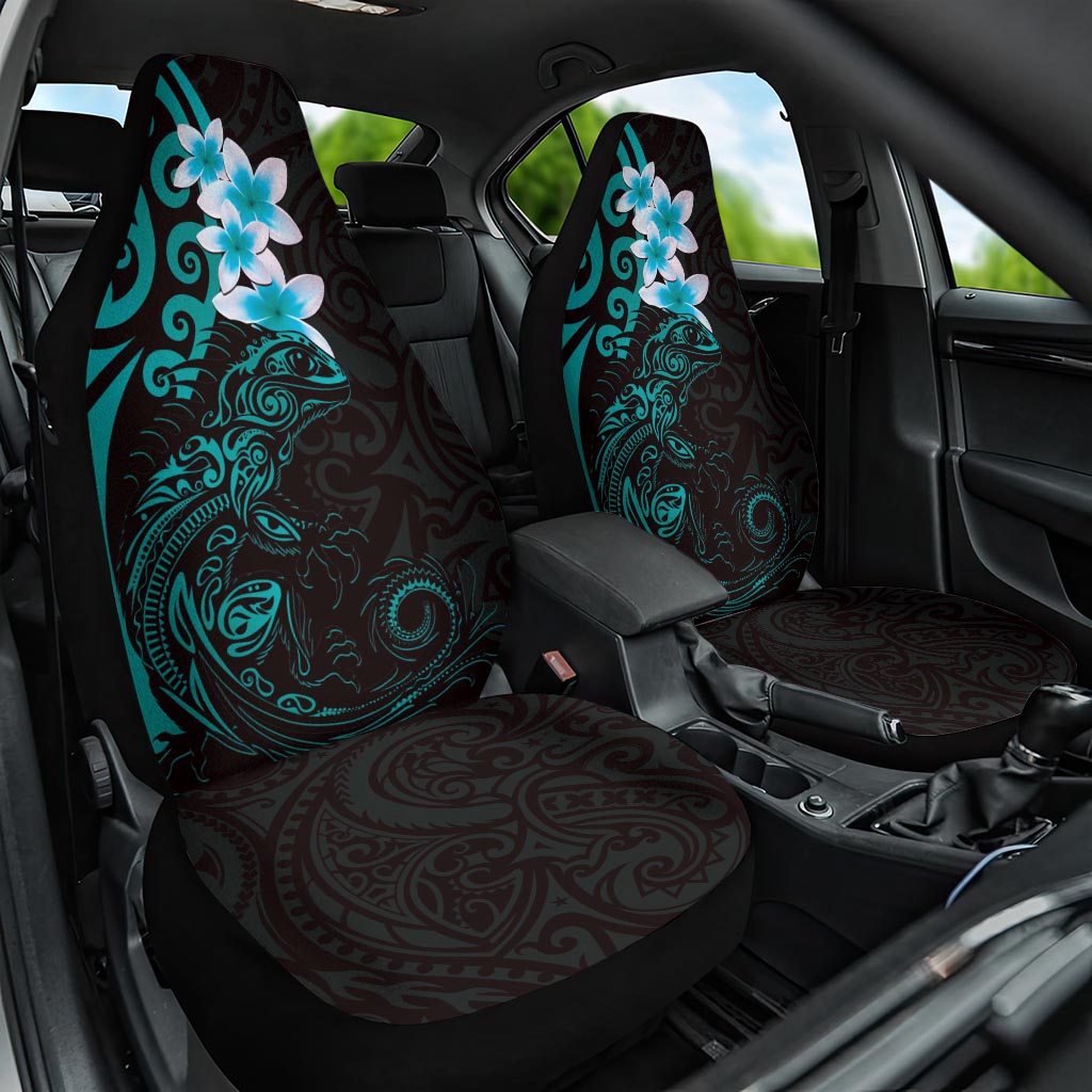 New Zealand Tuatara Plumeria Car Seat Cover Maori Teal Koru Tribal Tattoo