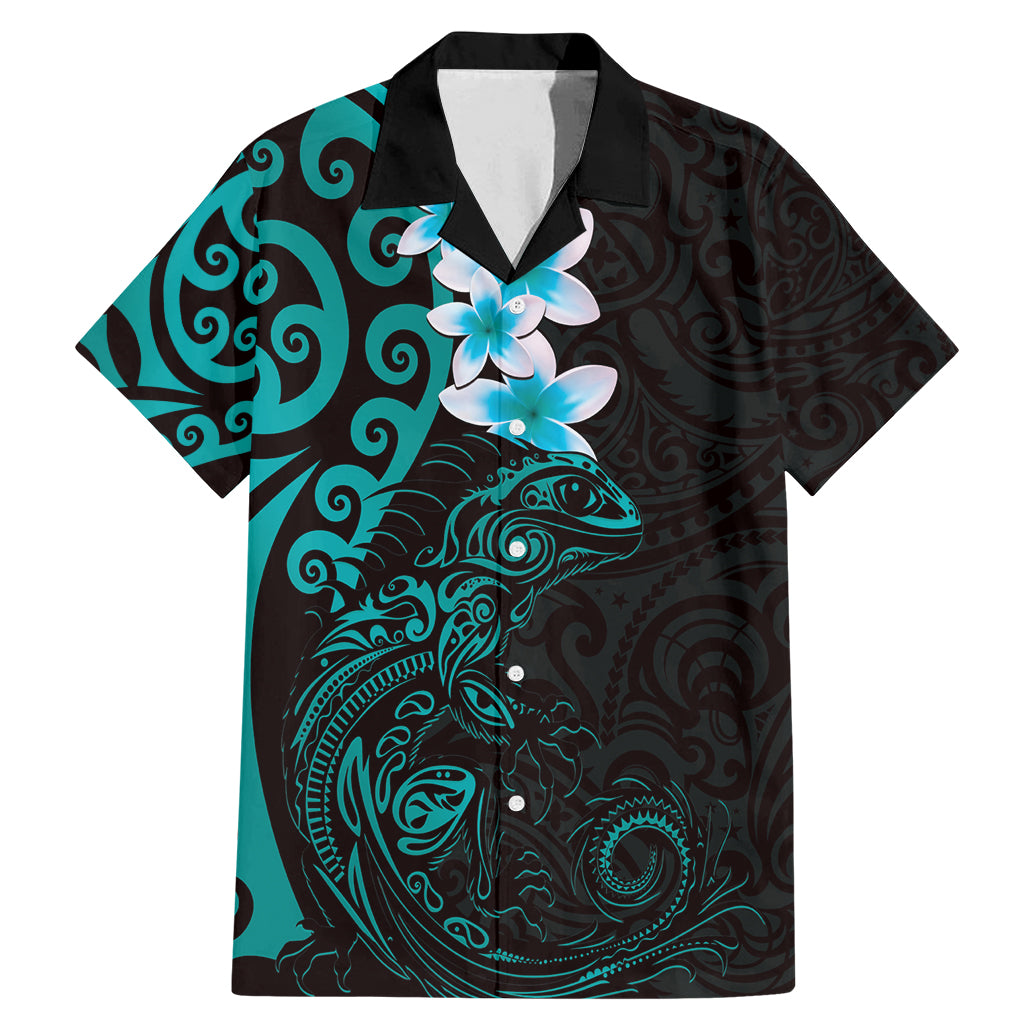New Zealand Tuatara Plumeria Family Matching Mermaid Dress and Hawaiian Shirt Maori Teal Koru Tribal Tattoo