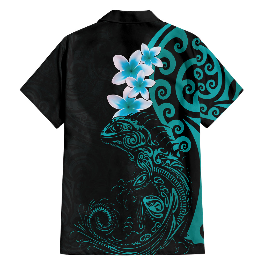New Zealand Tuatara Plumeria Family Matching Tank Maxi Dress and Hawaiian Shirt Maori Teal Koru Tribal Tattoo