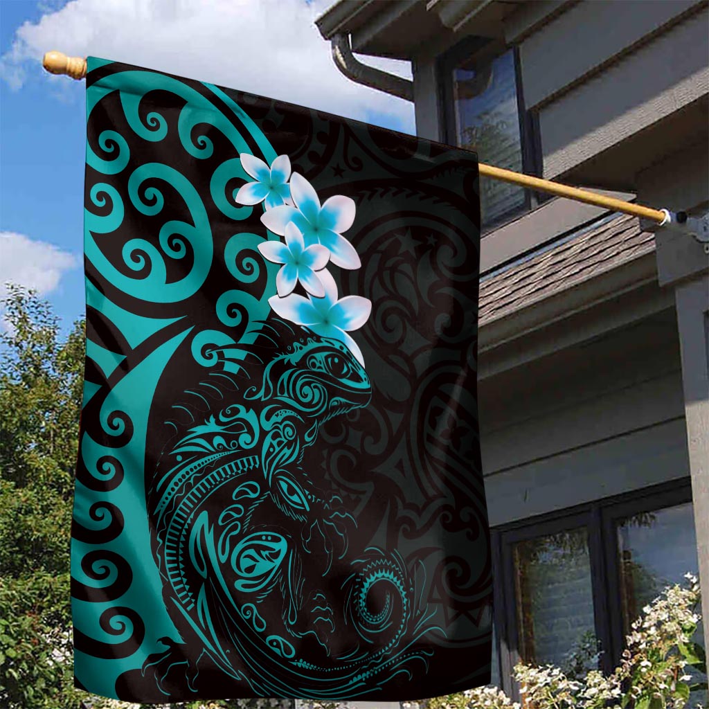 New Zealand Tuatara Plumeria Garden Flag Maori Teal Koru Tribal Tattoo