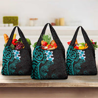 New Zealand Tuatara Plumeria Grocery Bag Maori Teal Koru Tribal Tattoo