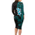 New Zealand Tuatara Plumeria Long Sleeve Bodycon Dress Maori Teal Koru Tribal Tattoo