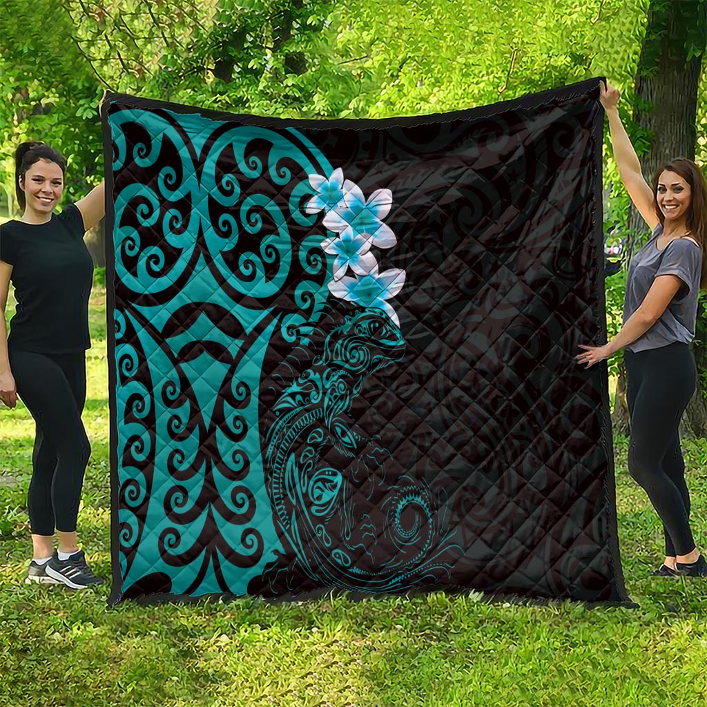 New Zealand Tuatara Plumeria Quilt Maori Teal Koru Tribal Tattoo