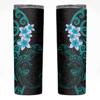 New Zealand Tuatara Plumeria Skinny Tumbler Maori Teal Koru Tribal Tattoo
