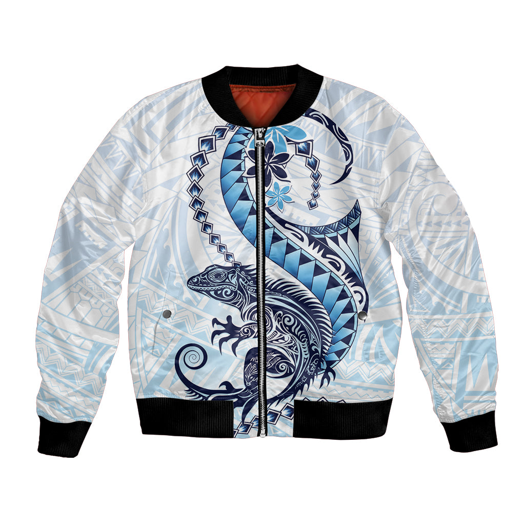 Blue Maori Tuatara Bomber Jacket Luxury Pastel Pattern