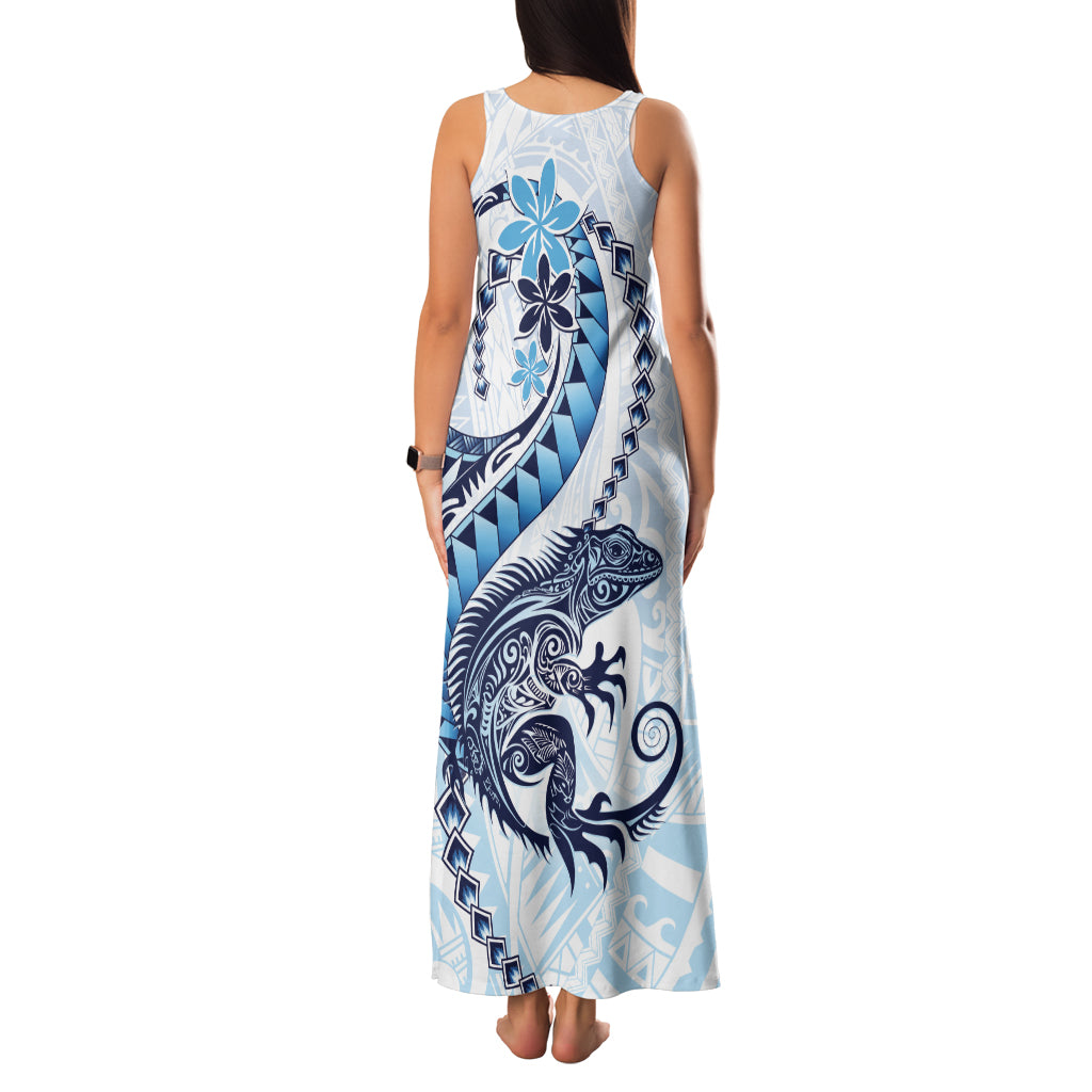 Blue Maori Tuatara Family Matching Tank Maxi Dress and Hawaiian Shirt Luxury Pastel Pattern