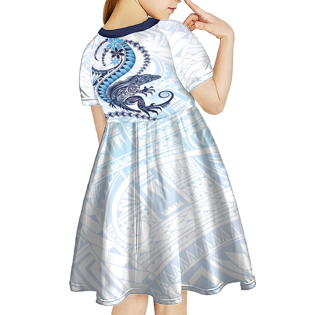 Blue Maori Tuatara Kid Short Sleeve Dress Luxury Pastel Pattern