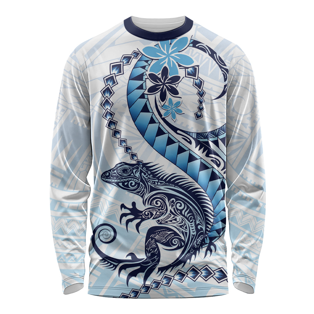 Blue Maori Tuatara Long Sleeve Shirt Luxury Pastel Pattern LT01 Unisex Blue - Polynesian Pride