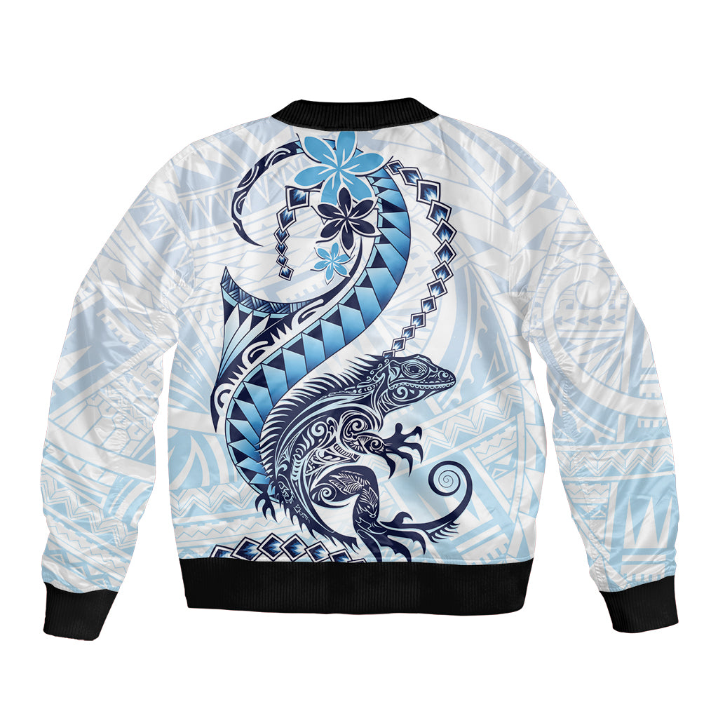 Blue Maori Tuatara Sleeve Zip Bomber Jacket Luxury Pastel Pattern