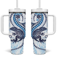 Blue Maori Tuatara Tumbler With Handle Luxury Pastel Pattern