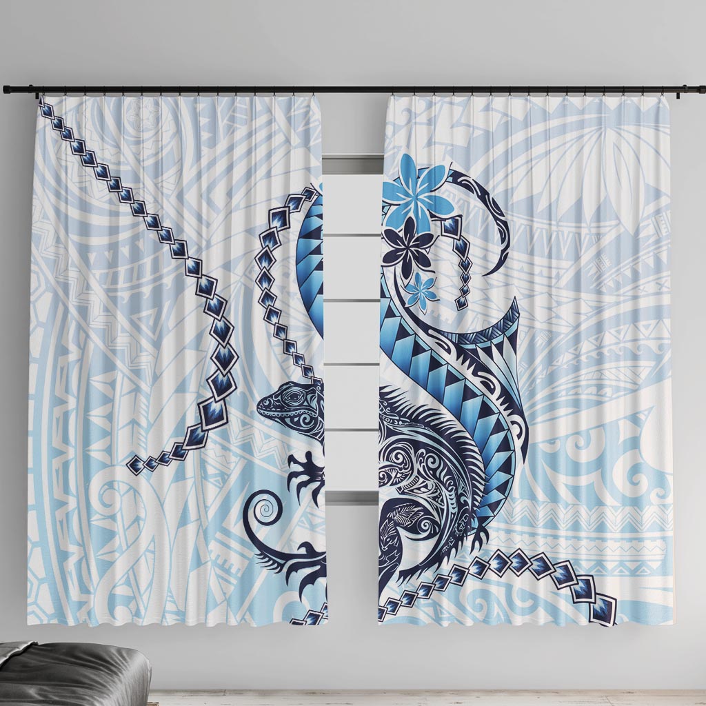 Blue Maori Tuatara Window Curtain Luxury Pastel Pattern LT01 With Hooks Blue - Polynesian Pride