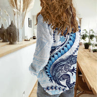 Blue Maori Tuatara Women Casual Shirt Luxury Pastel Pattern