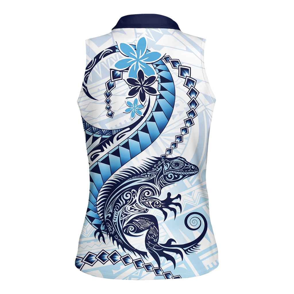Blue Maori Tuatara Women Sleeveless Polo Shirt Luxury Pastel Pattern