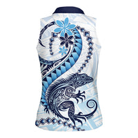 Blue Maori Tuatara Women Sleeveless Polo Shirt Luxury Pastel Pattern