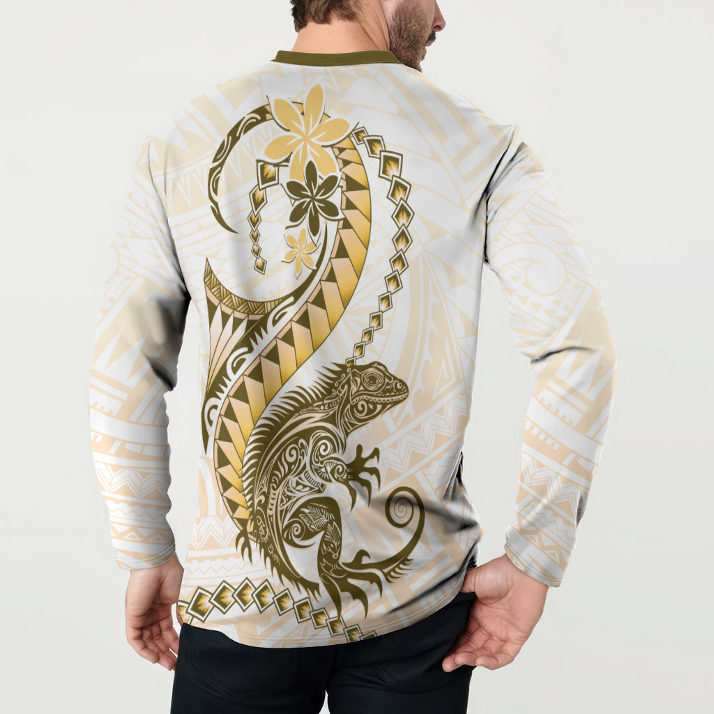 Gold Maori Tuatara Button Sweatshirt Luxury Pastel Pattern