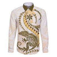 Gold Maori Tuatara Family Matching Off Shoulder Maxi Dress and Hawaiian Shirt Luxury Pastel Pattern