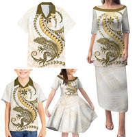 Gold Maori Tuatara Family Matching Puletasi and Hawaiian Shirt Luxury Pastel Pattern