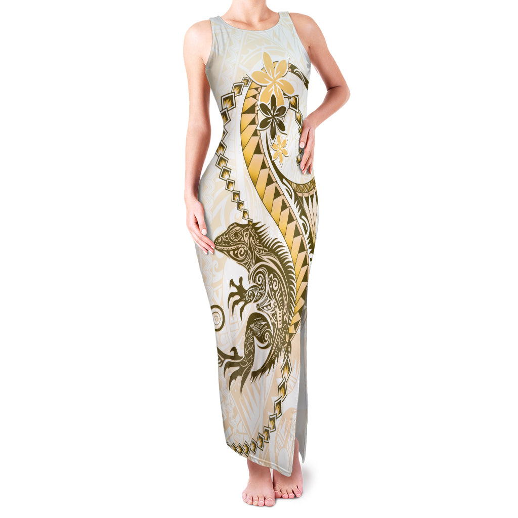 Gold Maori Tuatara Family Matching Tank Maxi Dress and Hawaiian Shirt Luxury Pastel Pattern