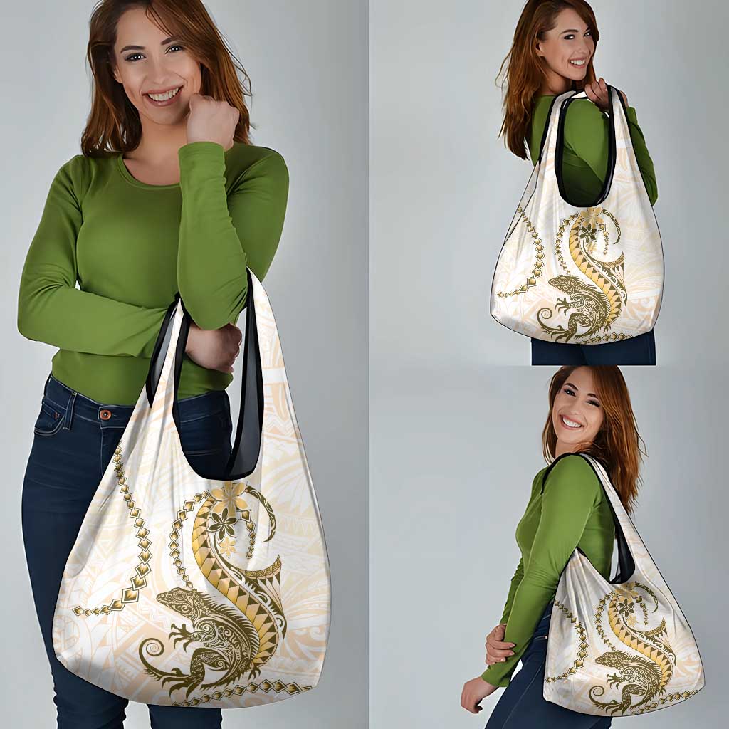 Gold Maori Tuatara Grocery Bag Luxury Pastel Pattern