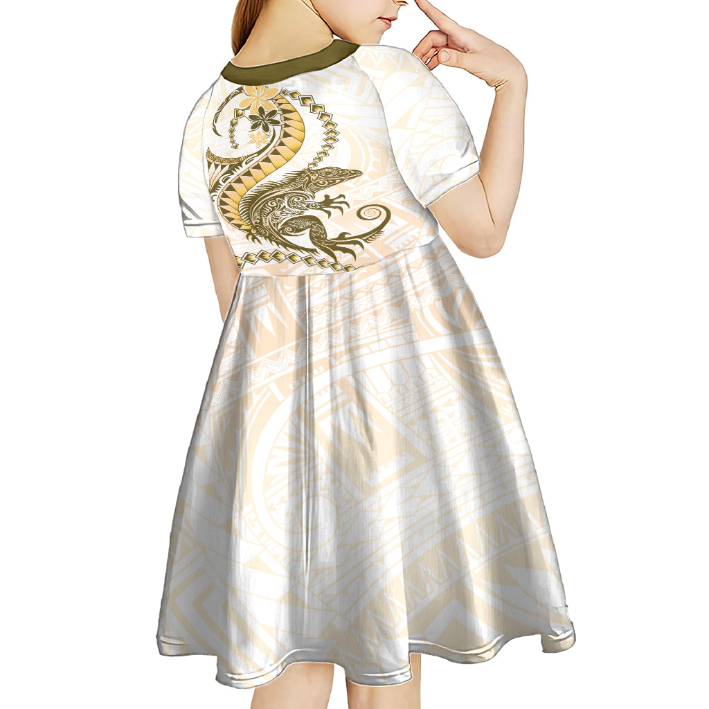 Gold Maori Tuatara Kid Short Sleeve Dress Luxury Pastel Pattern