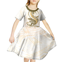 Gold Maori Tuatara Kid Short Sleeve Dress Luxury Pastel Pattern