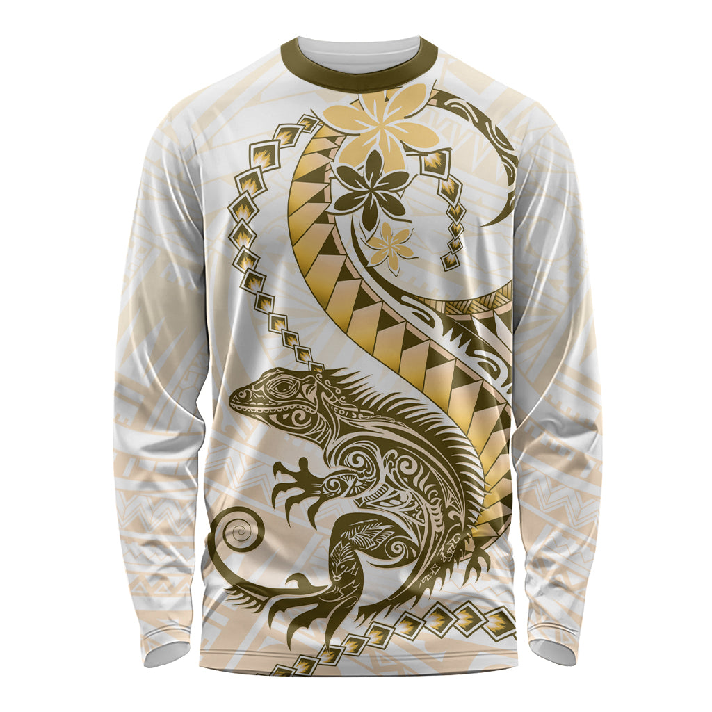 Gold Maori Tuatara Long Sleeve Shirt Luxury Pastel Pattern LT01 Unisex Gold - Polynesian Pride