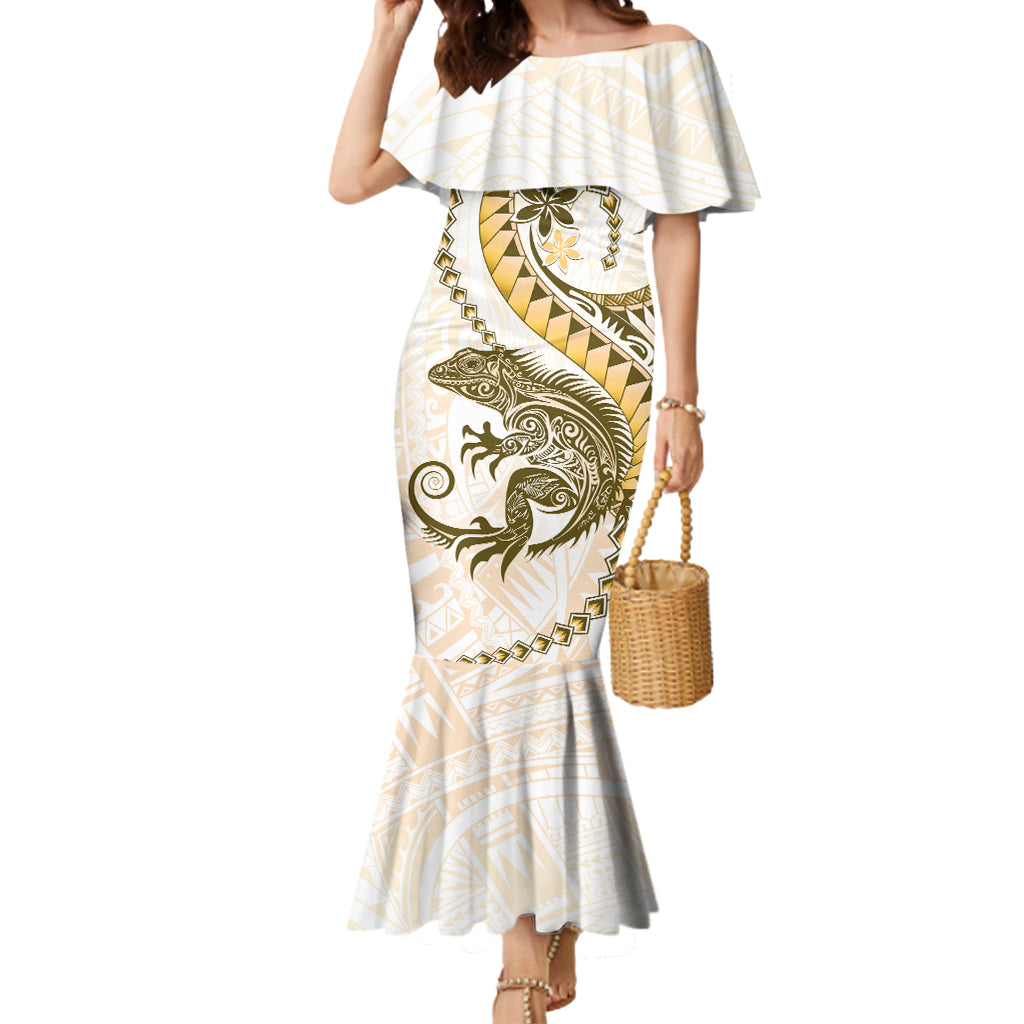 Gold Maori Tuatara Mermaid Dress Luxury Pastel Pattern LT01 Women Gold - Polynesian Pride