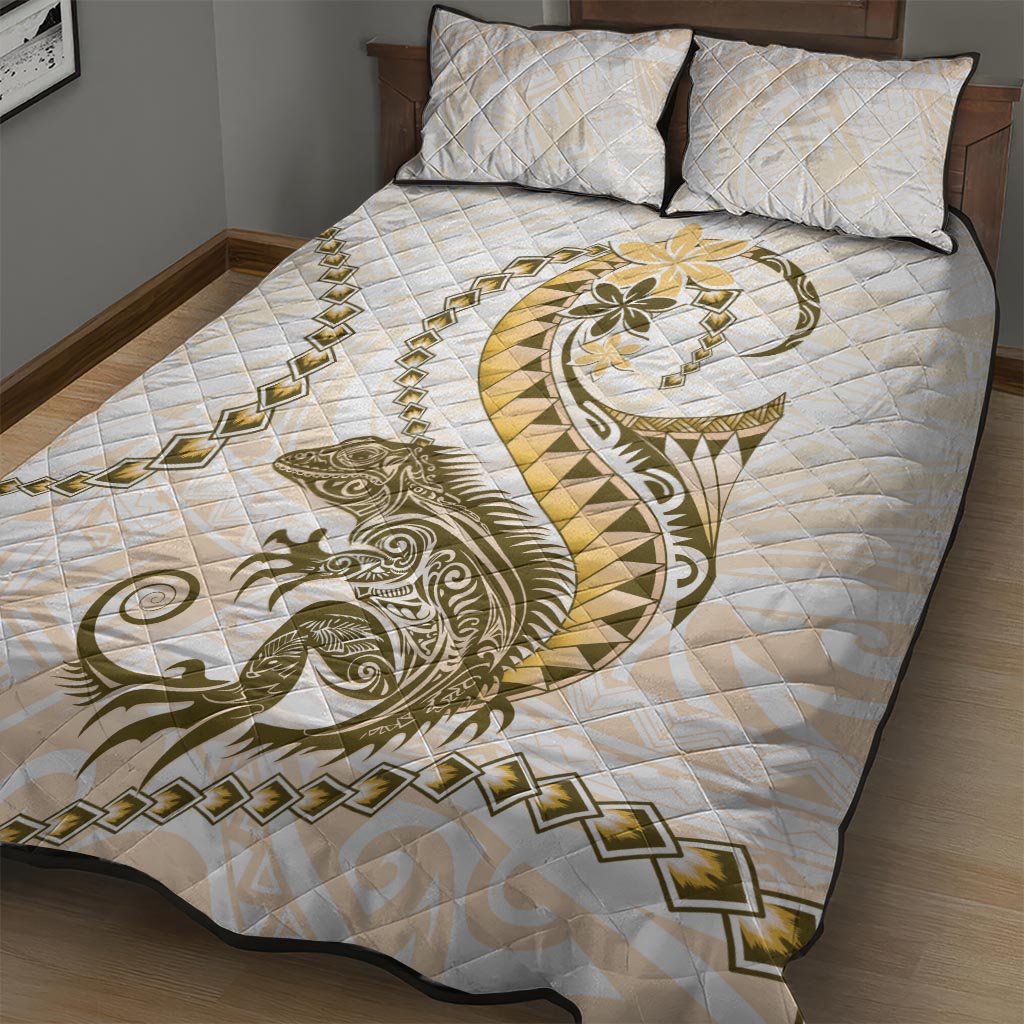 Gold Maori Tuatara Quilt Bed Set Luxury Pastel Pattern