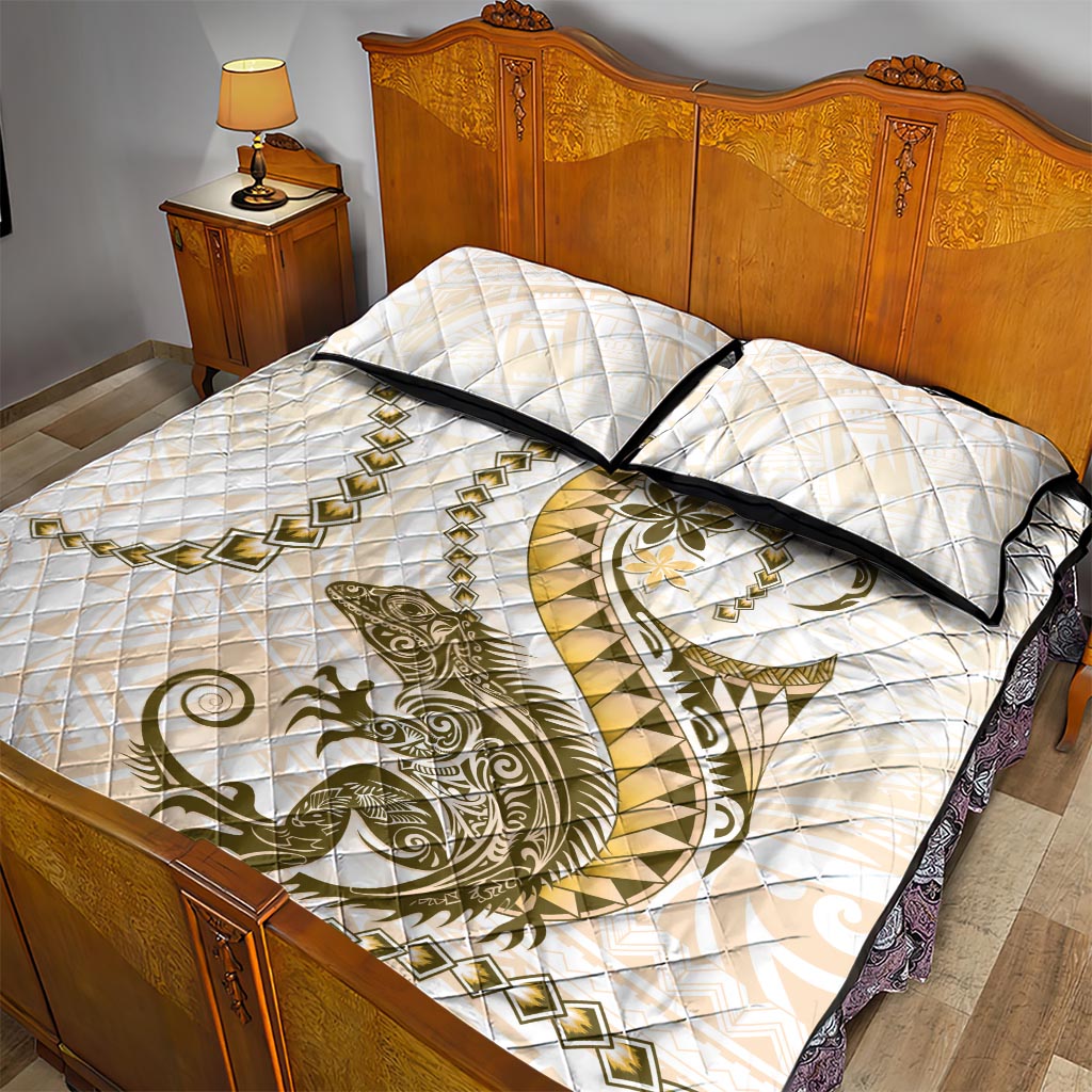 Gold Maori Tuatara Quilt Bed Set Luxury Pastel Pattern