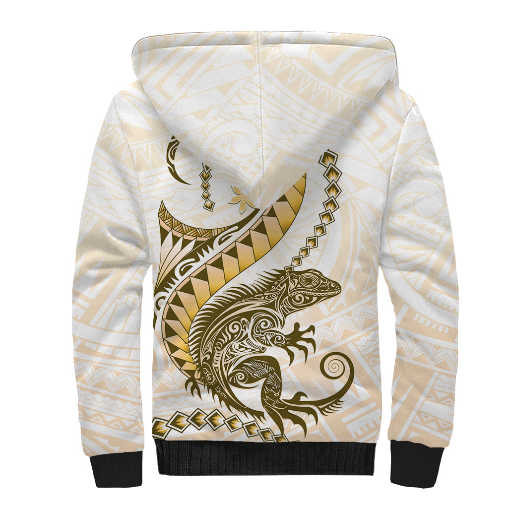 Gold Maori Tuatara Sherpa Hoodie Luxury Pastel Pattern