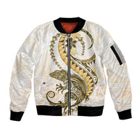 Gold Maori Tuatara Sleeve Zip Bomber Jacket Luxury Pastel Pattern